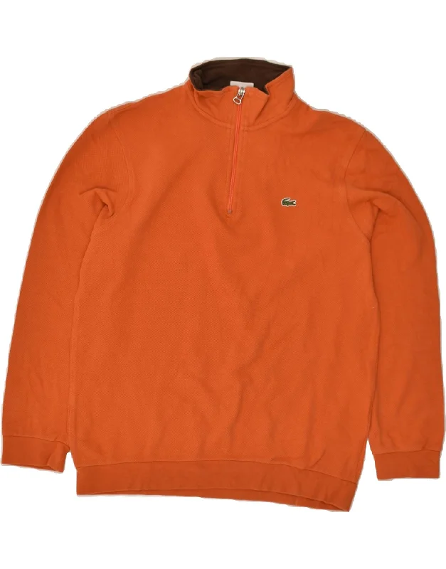 LACOSTE Mens Zip Neck Sweatshirt Jumper Size 3 Small Orange Cotton Zip Hoodie Drawstring Kangaroo Pocket LACOSTE Mens Zip Neck Sweatshirt Jumper Size 3 Small Orange Cotton Zip Hoodie Drawstring Kangaroo Pocket