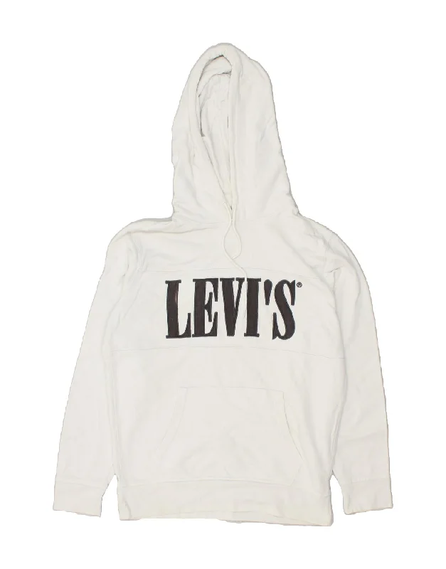 LEVI'S Mens Graphic Hoodie Jumper Small White Cotton Hoodie with Hem Applique Textured Unique LEVI'S Mens Graphic Hoodie Jumper Small White Cotton Hoodie with Hem Applique Textured Unique