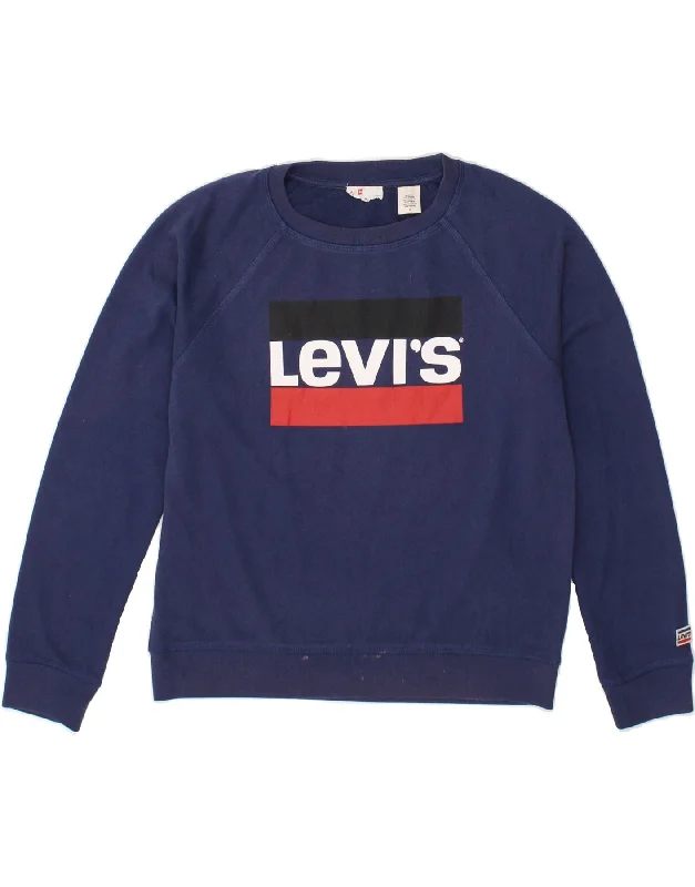 LEVI'S Womens Graphic Sweatshirt Jumper UK 14 Medium Navy Blue Cotton Hoodie with Emblem Brand Identity LEVI'S Womens Graphic Sweatshirt Jumper UK 14 Medium Navy Blue Cotton Hoodie with Emblem Brand Identity