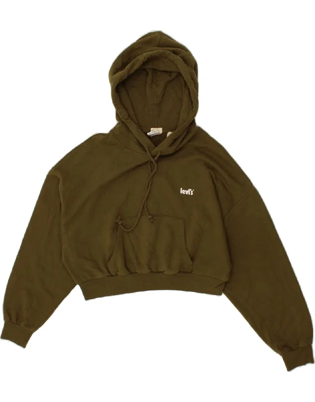LEVI'S Womens Oversized Crop Hoodie Jumper UK 14 Medium Khaki Cotton Hoodie with Patch Decorative Personalized LEVI'S Womens Oversized Crop Hoodie Jumper UK 14 Medium Khaki Cotton Hoodie with Patch Decorative Personalized