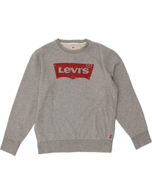 LEVI'S Womens Oversized Graphic Sweatshirt Jumper UK 10 Small Grey Cotton Hoodie with Crew Neck Simple Timeless LEVI'S Womens Oversized Graphic Sweatshirt Jumper UK 10 Small Grey Cotton Hoodie with Crew Neck Simple Timeless