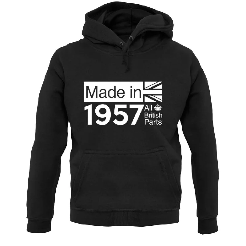 Made In 1957 All British Parts Crown Unisex Hoodie Hoodie with Rolled Sleeves Casual Relaxed Made In 1957 All British Parts Crown Unisex Hoodie Hoodie with Rolled Sleeves Casual Relaxed