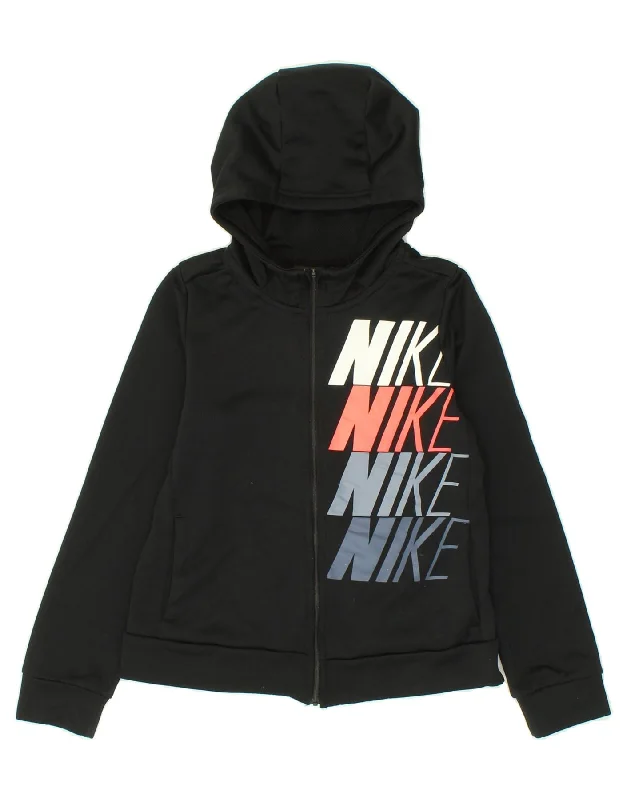 NIKE Boys Dri Fit Graphic Zip Hoodie Sweater 10-11 Years Medium Black Hoodie with Contrast Stitching Detailed Premium NIKE Boys Dri Fit Graphic Zip Hoodie Sweater 10-11 Years Medium Black Hoodie with Contrast Stitching Detailed Premium