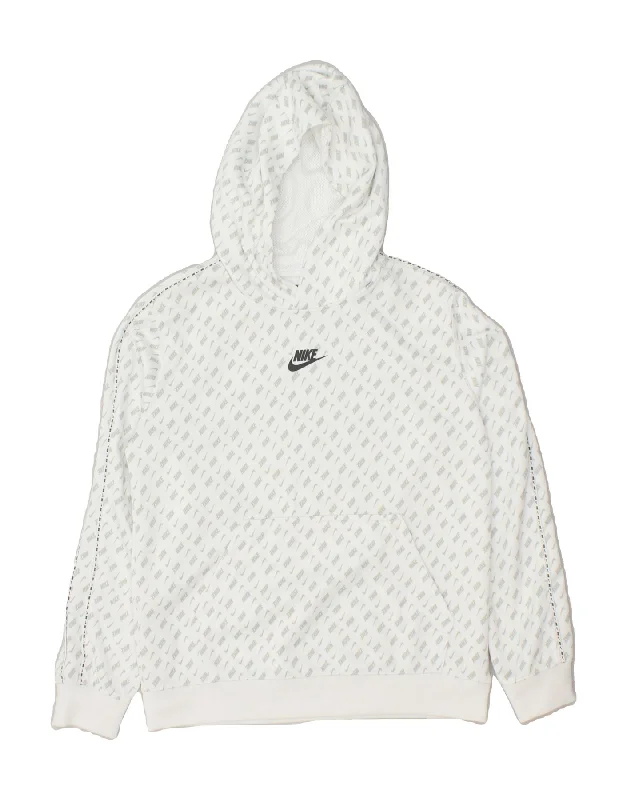 NIKE Boys Graphic Hoodie Jumper 12-13 Years Large White Polyester Hoodie with Hem Detail Decorative Unique NIKE Boys Graphic Hoodie Jumper 12-13 Years Large White Polyester Hoodie with Hem Detail Decorative Unique