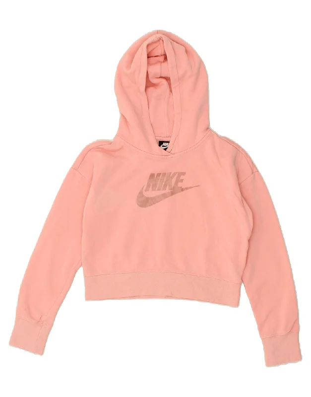 NIKE Girls Crop Graphic Hoodie Jumper 12-13 Years Large Pink Cotton Hoodie with Hem Patch Decorative Personalized NIKE Girls Crop Graphic Hoodie Jumper 12-13 Years Large Pink Cotton Hoodie with Hem Patch Decorative Personalized