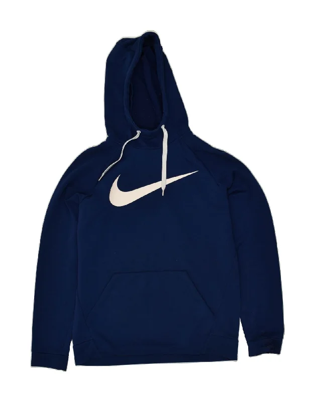 NIKE Mens Graphic Hoodie Jumper Medium Navy Blue Polyester Hoodie with Mock Neck Collared Structured NIKE Mens Graphic Hoodie Jumper Medium Navy Blue Polyester Hoodie with Mock Neck Collared Structured