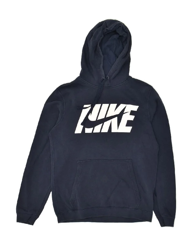 NIKE Mens Graphic Hoodie Jumper Small Navy Blue Cotton Hoodie with Puffed Sleeves Voluminous Trendy NIKE Mens Graphic Hoodie Jumper Small Navy Blue Cotton Hoodie with Puffed Sleeves Voluminous Trendy