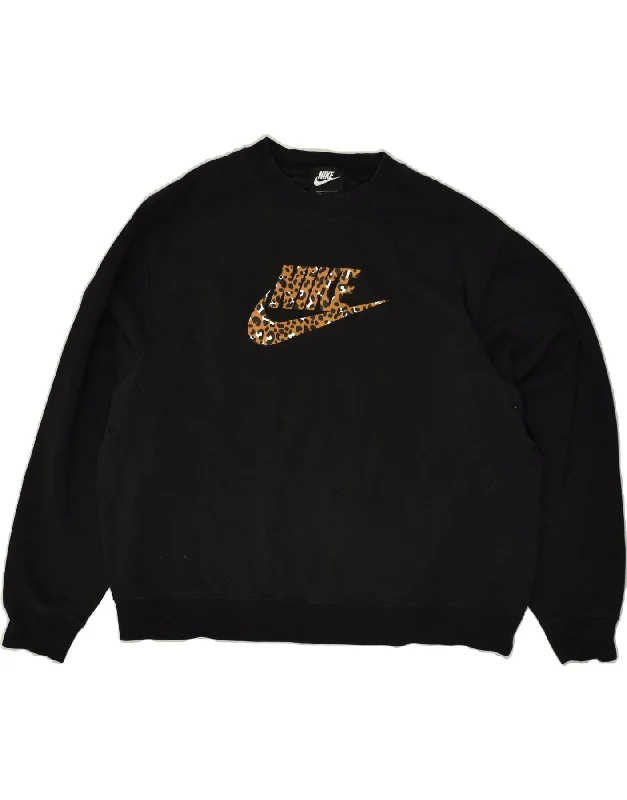 NIKE Womens Graphic Sweatshirt Jumper UK 14 Medium Black Cotton Hoodie with Cropped Fit Short Trendy NIKE Womens Graphic Sweatshirt Jumper UK 14 Medium Black Cotton Hoodie with Cropped Fit Short Trendy