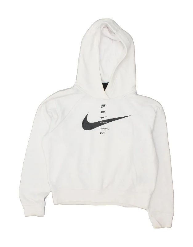 NIKE Womens Oversized Crop Graphic Hoodie Jumper UK 6 XS White Polyester Hoodie with Hem Drawcord Adjustable Customizable NIKE Womens Oversized Crop Graphic Hoodie Jumper UK 6 XS White Polyester Hoodie with Hem Drawcord Adjustable Customizable