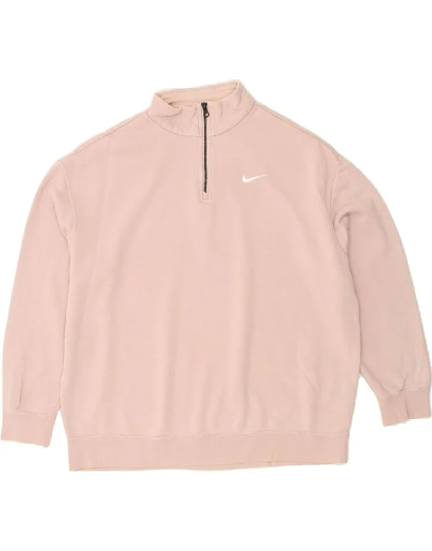 NIKE Womens Oversized Zip Neck Sweatshirt Jumper UK 10 Small Beige Cotton Hoodie with Hem Patch Decorative Personalized NIKE Womens Oversized Zip Neck Sweatshirt Jumper UK 10 Small Beige Cotton Hoodie with Hem Patch Decorative Personalized