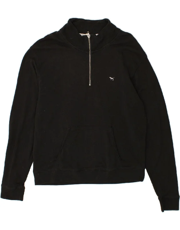 PINK Womens Graphic Zip Neck Sweatshirt Jumper UK 16 Large Black Cotton Hoodie with Contrast Stitching Detailed Premium PINK Womens Graphic Zip Neck Sweatshirt Jumper UK 16 Large Black Cotton Hoodie with Contrast Stitching Detailed Premium