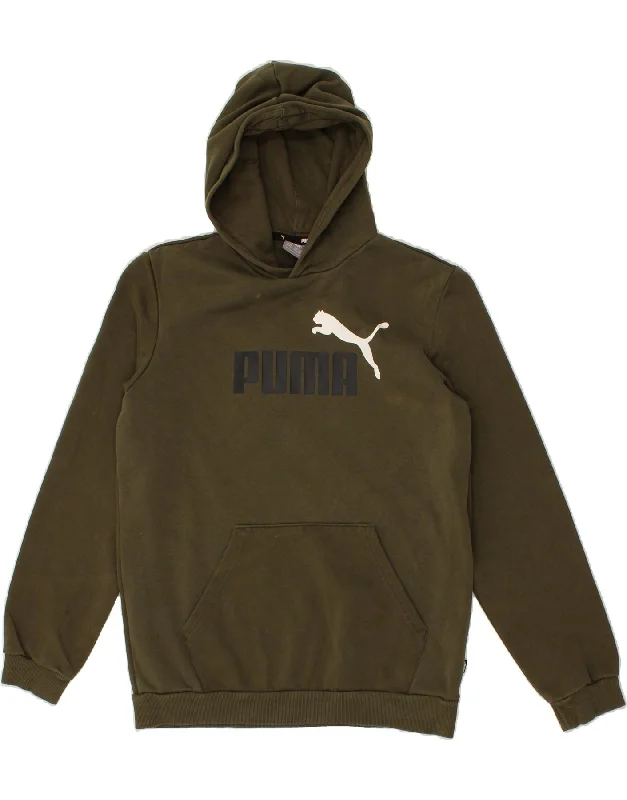 PUMA Boys Graphic Hoodie Jumper 15-16 Years Khaki Cotton Hoodie with Hem Contrast Bold Stylish PUMA Boys Graphic Hoodie Jumper 15-16 Years Khaki Cotton Hoodie with Hem Contrast Bold Stylish