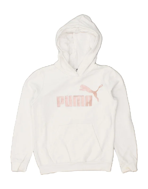 PUMA Girls Graphic Hoodie Jumper 11-12 Years Large White Cotton Hoodie Jacket Zipper Layering PUMA Girls Graphic Hoodie Jumper 11-12 Years Large White Cotton Hoodie Jacket Zipper Layering
