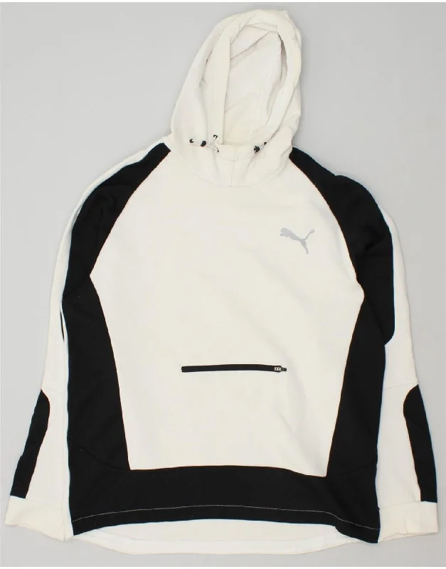 PUMA Mens Graphic Hoodie Jumper XL White Colourblock Cotton Hoodie with Cuffed Sleeves Snug Secure PUMA Mens Graphic Hoodie Jumper XL White Colourblock Cotton Hoodie with Cuffed Sleeves Snug Secure