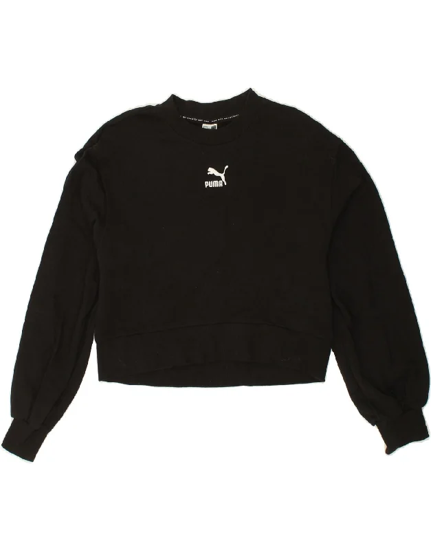 PUMA Womens Crop Sweatshirt Jumper UK 10 Small Black Cotton Hoodie with Stripes Bold Sporty PUMA Womens Crop Sweatshirt Jumper UK 10 Small Black Cotton Hoodie with Stripes Bold Sporty