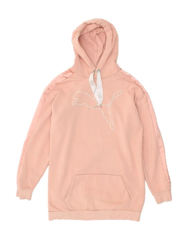 PUMA Womens Oversized Longline Graphic Hoodie Jumper UK 8 Small Pink Hoodie with Strings Custom Fit Adjustable PUMA Womens Oversized Longline Graphic Hoodie Jumper UK 8 Small Pink Hoodie with Strings Custom Fit Adjustable