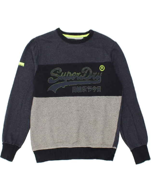 SUPERDRY Mens Graphic Sweatshirt Jumper Medium Navy Blue Colourblock Hoodie with Gradient Ombre Colorful SUPERDRY Mens Graphic Sweatshirt Jumper Medium Navy Blue Colourblock Hoodie with Gradient Ombre Colorful
