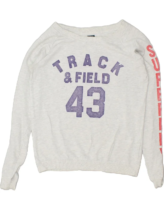 SUPERDRY Womens Graphic Sweatshirt Jumper UK 16 Large Grey Cotton Hoodie Sweatshirt Pullover SUPERDRY Womens Graphic Sweatshirt Jumper UK 16 Large Grey Cotton Hoodie Sweatshirt Pullover