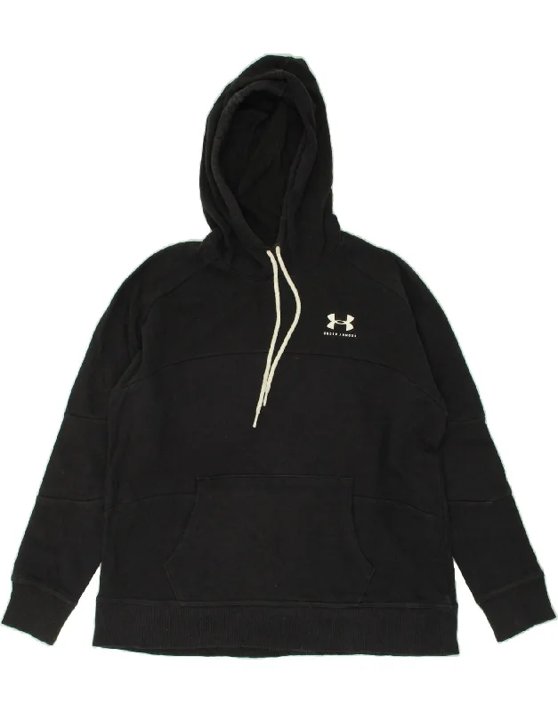 UNDER ARMOUR Womens Loose Fit Graphic Hoodie Jumper UK 14 Medium Black Hoodie with Distressed Vintage Worn UNDER ARMOUR Womens Loose Fit Graphic Hoodie Jumper UK 14 Medium Black Hoodie with Distressed Vintage Worn