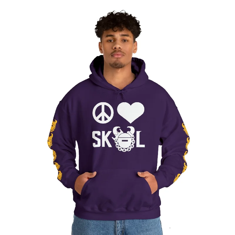 Unisex Heavy Blend™ Hooded Sweatshirt - Peace & Love + Game Day Helmet (Sleeves) Hoodie with High Neck Warm Protective Unisex Heavy Blend™ Hooded Sweatshirt - Peace & Love + Game Day Helmet (Sleeves) Hoodie with High Neck Warm Protective