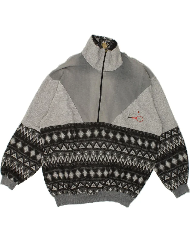 VINTAGE Mens Zip Neck Sweatshirt Jumper XL Grey Fair Isle Hoodie with Relaxed Fit Easy Casual VINTAGE Mens Zip Neck Sweatshirt Jumper XL Grey Fair Isle Hoodie with Relaxed Fit Easy Casual