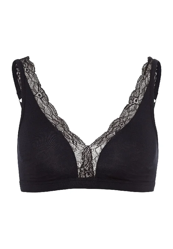 Cotton Lace Lace-Trim Soft Cup Bra | Black 72431-019 Floral Lace Bra