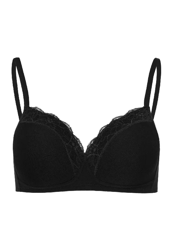 Cotton Lace Spacer Soft Cup Bra | Black 72432-019 Adjustable Comfort Bra