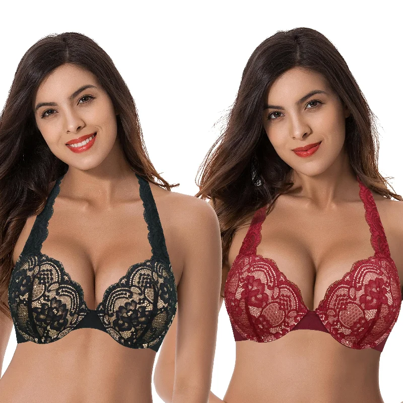 Women's Plus Size Add 1 and a half Cup Push Up Underwire Convertible Lace Bras Padded Push-Up Bra