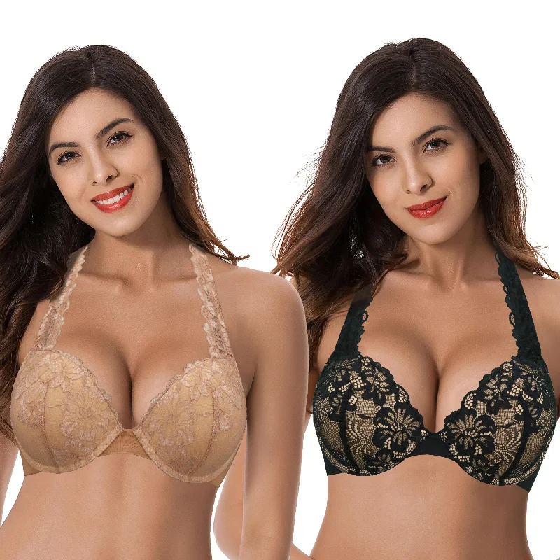 Women's Plus Size Add 1 and a half Cup Push Up Underwire Convertible Lace Bras Lightly Padded Bra