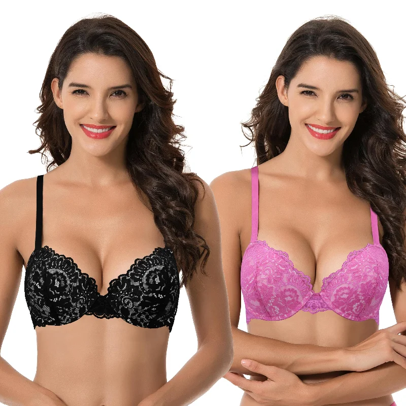 Women's Underwire Plus Size Push Up Add 1 and a Half Cup Lace Bras Comfortable Lace Bra