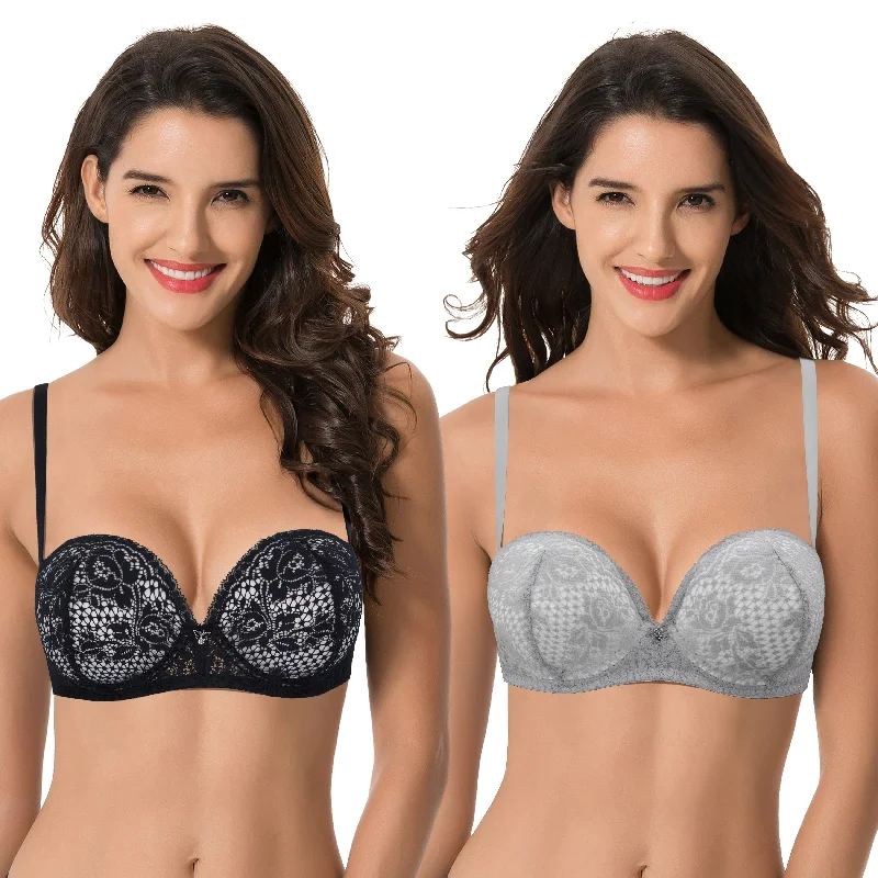 Women's Plus Size Add 1+ Cup Push Up Perfect Shape Underwire Lace Bra Sleek Push-Up Bra