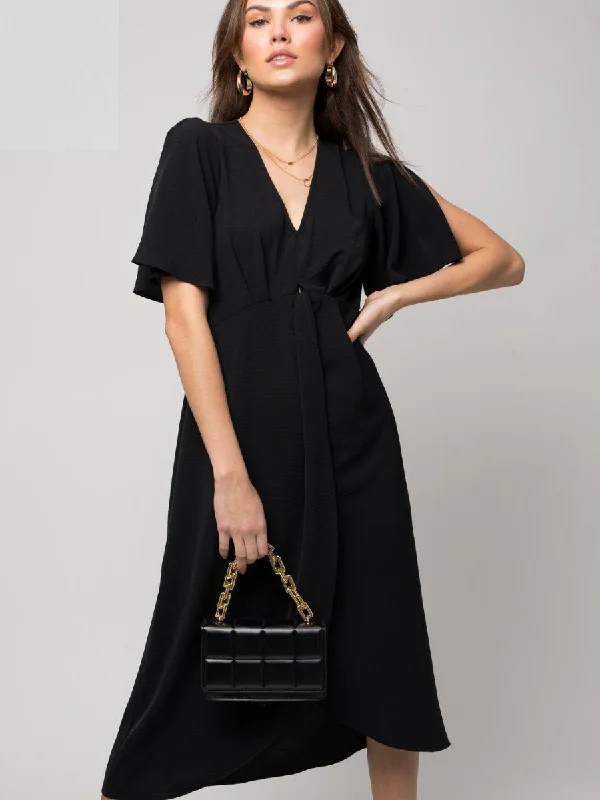 Beauty is a Breeze Front Knot Midi Dress Fashionable High-Neck Midi Dress