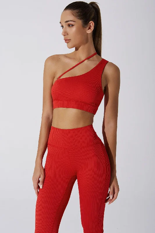 Caram Ribbed Off Shoulder Bra - Savvy Red Soft Cup Bralette