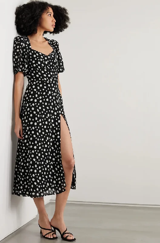 Freya Polka Dot Midi Dress with Sweetheart Neckline Stylish Button-Up Midi Dress