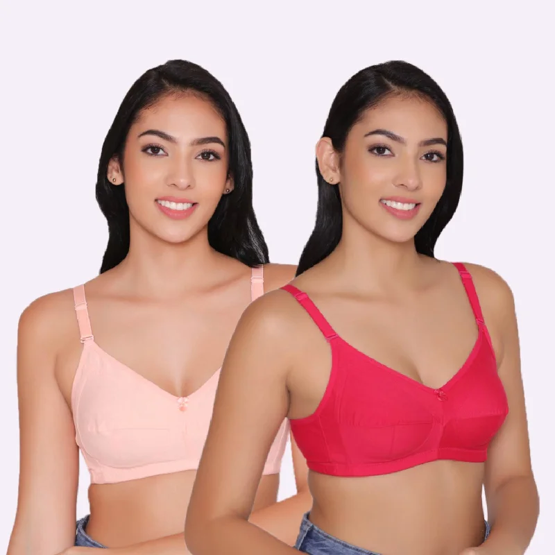 Women's Non Padded Non Wired Full Coverage Bra with No Spillage (Pack of 2)-ELSA Comfortable Lounge Bra