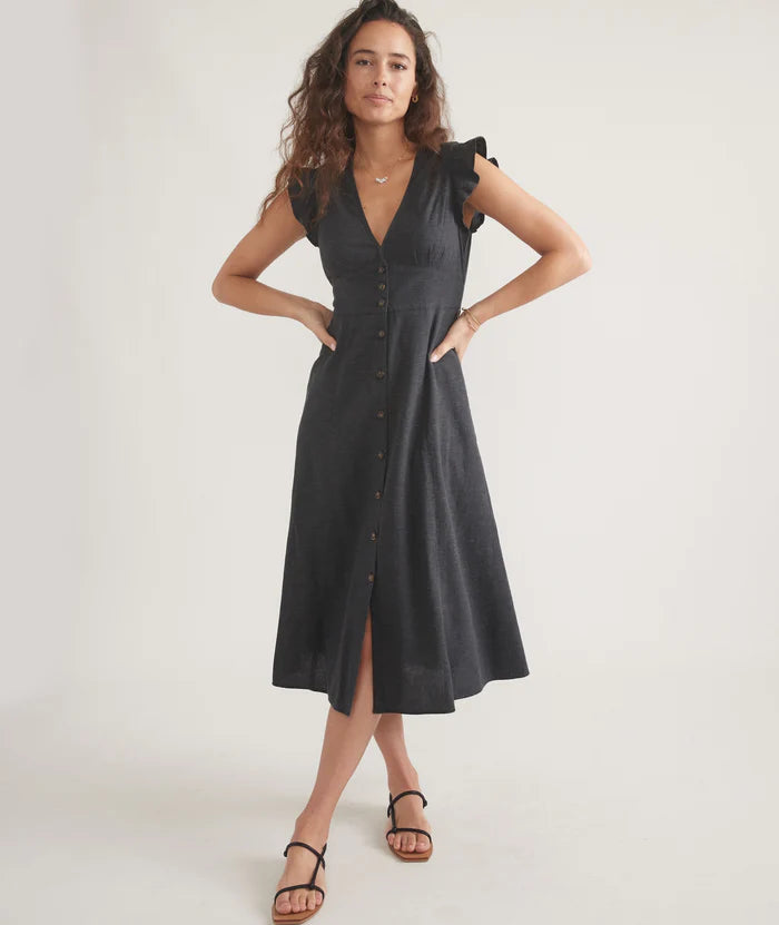 Marine Layer Camilla Midi Dress - Black Comfortable Denim Midi Dress