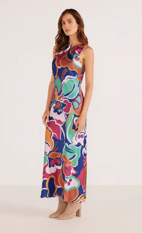 MINKPINK Lottie Bias Midi Dress - Abstract Floral Trendy Bodycon Midi Dress