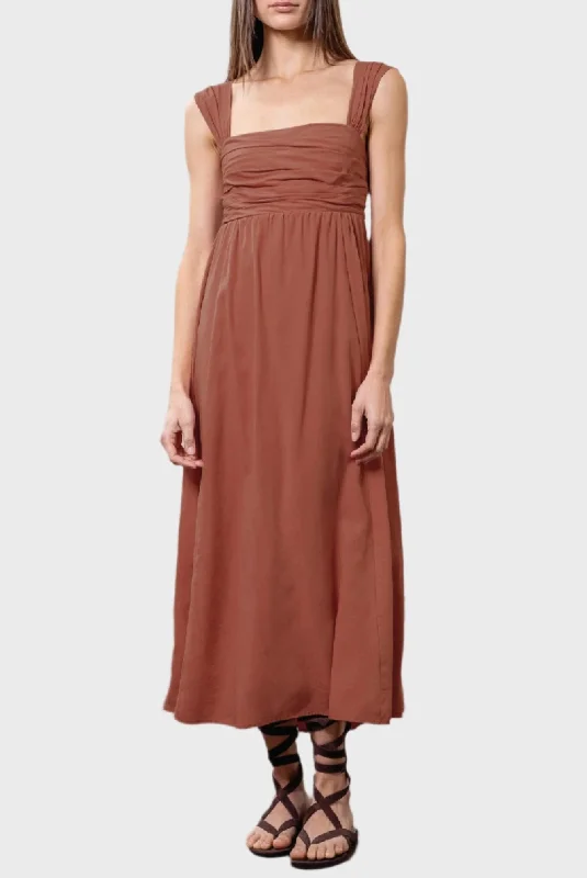 Moon River Pintucked Tie Midi Dress Trendy A-Line Midi Dress