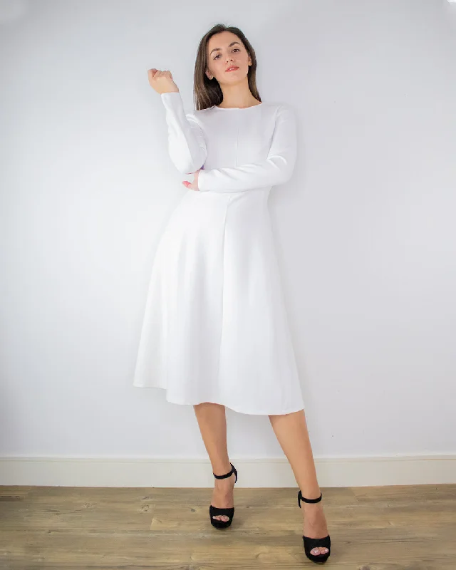 Nora White Midi Dress with Sleeves - White Skater Dress Comfortable Casual Midi Dress