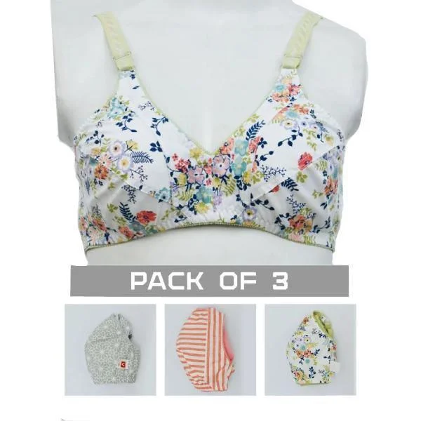 Pack Of 3 Printed Cotton Everyday Bras Casual Bralette Set