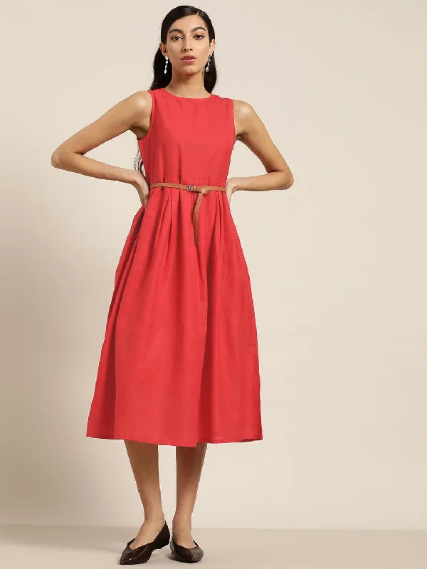 Red Sleeveless Box Pleat Midi Dress Cozy Ribbed Knit Midi Dress