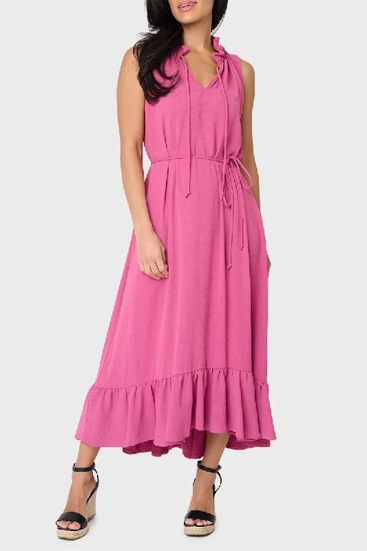 Sienna Sleeveless Tie Neck Midi Dress Trendy Smocked Waist Midi Dress