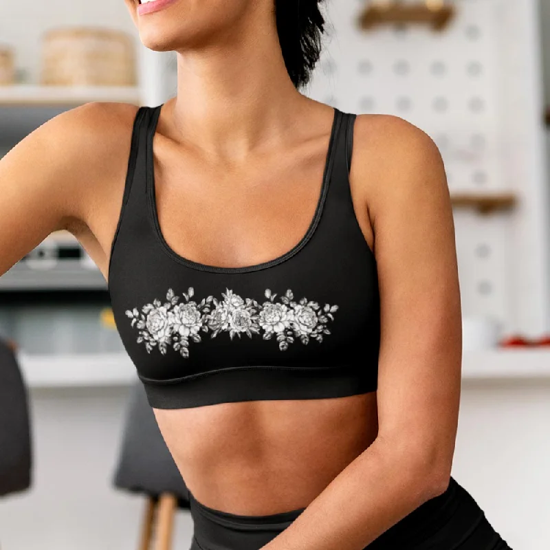 White floral on black sports bra, lioness-love Ultra-Light Bra