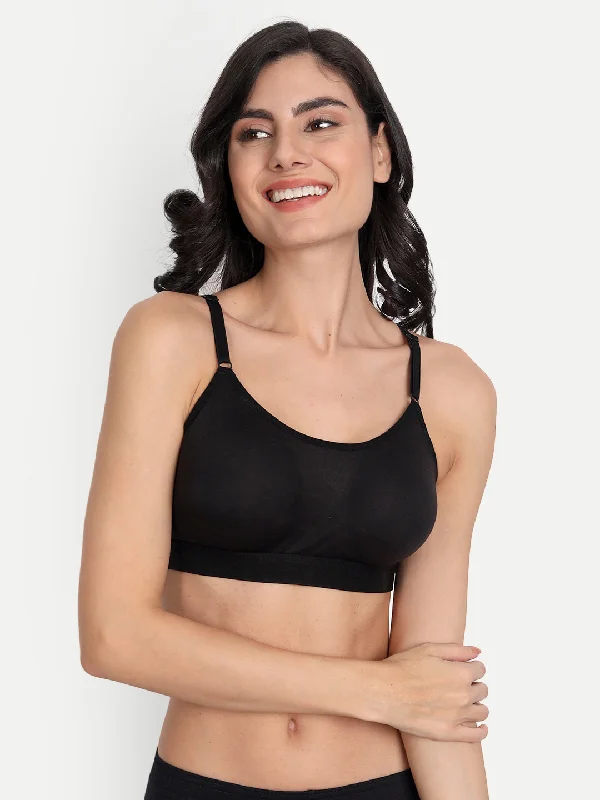 T.T. Women  Moulded Solid Black Sports Bra Push-Up Bralette Set