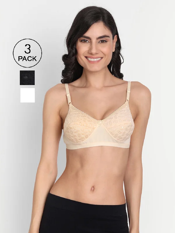 T.T. Women Desire Beige, White & Black Pack OF 3 Everyday Bra Minimalist Wireless Bra