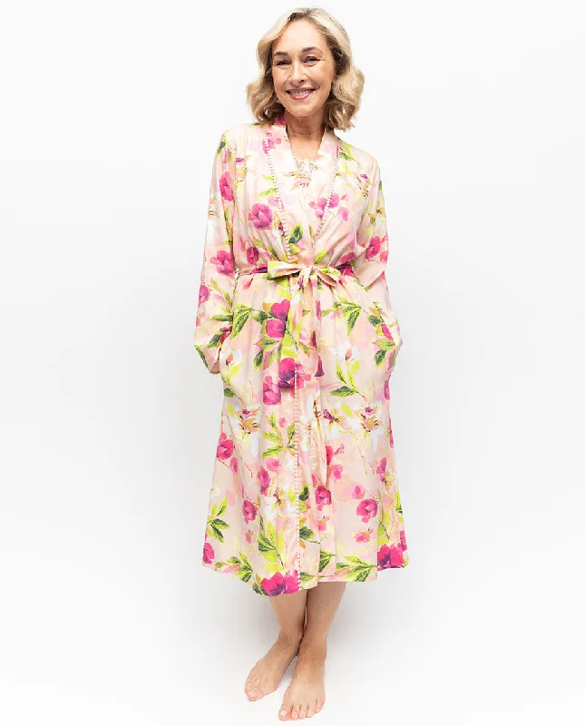 Tessa Lace Trim Floral Print Midi Dressing Gown Trendy Shift Midi Dress