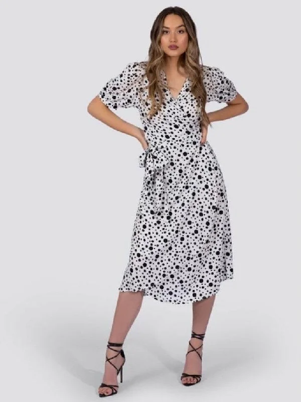 White Polka Dot Midi Dress | Ethical Fashion Trendy A-Line Midi Dress