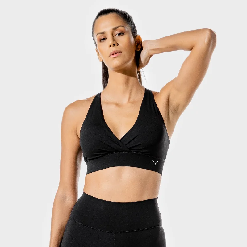 Women's Fitness - Wrap Sports Bra - Black Comfortable Lace Bra