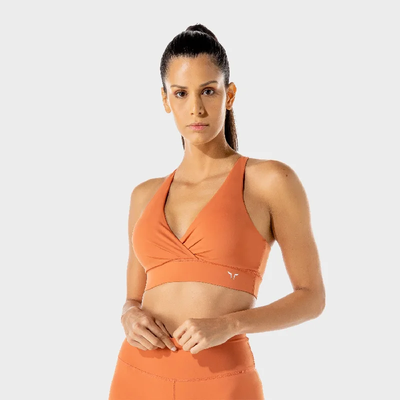 Women's Fitness - Wrap Sports Bra - Copper Coin Wireless Lace Bra