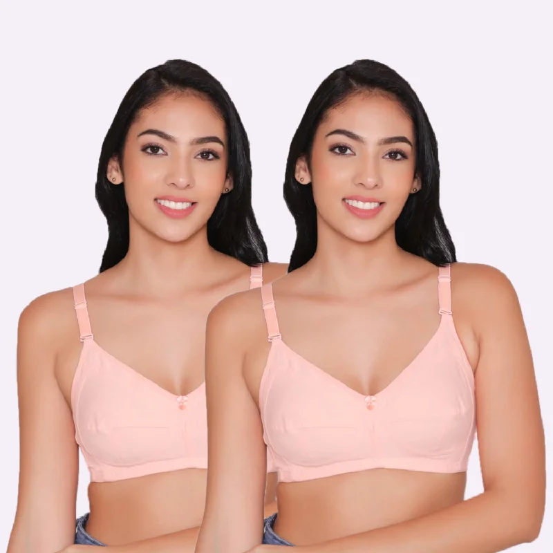 Women's Non Padded Non Wired Full Coverage Bra with No Spillage (Pack of 2)-ELSA Sports Support Bra